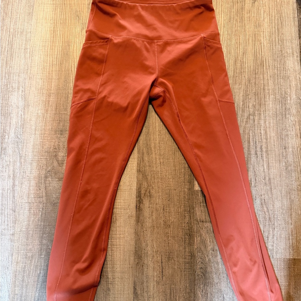 RBX Women's High-Waist Rust Red Leggings with Side Pockets